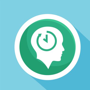 İnsan kafası ve zaman sembolü. Görev bitiş tarihi simgesi.