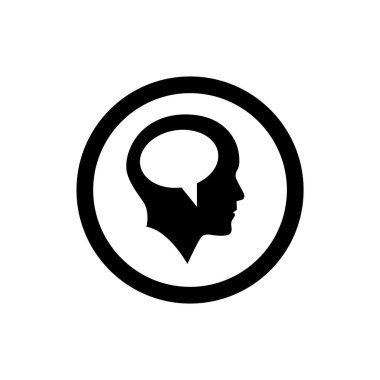 Konuşma baloncuğu ikonlu insan kafası. İnsan zihni sembolü.