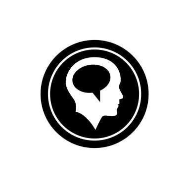 Konuşma baloncuğu ikonlu insan kafası. İnsan zihni sembolü.