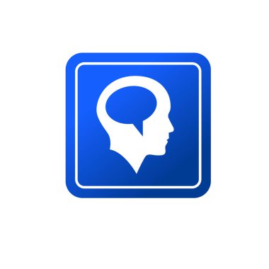 Konuşma baloncuğu ikonlu insan kafası. İnsan zihni sembolü.