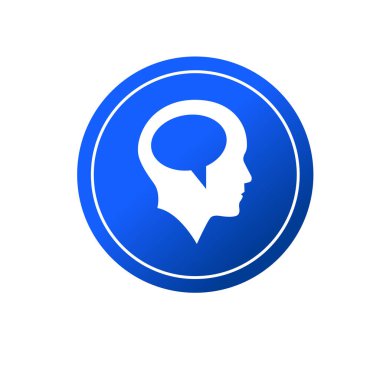 Konuşma baloncuğu ikonlu insan kafası. İnsan zihni sembolü.