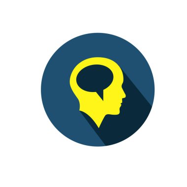 Konuşma baloncuğu ikonlu insan kafası. İnsan zihni sembolü.