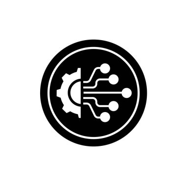 Elektronik devre ve dişli dişli sembolü. Dijital teknoloji ikonu. Teknoloji altyapı logosu veya simgesi.