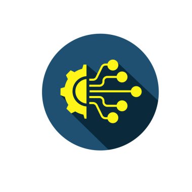 Elektronik devre ve dişli dişli sembolü. Dijital teknoloji ikonu. Teknoloji altyapı logosu veya simgesi.