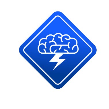 İnsan beyni ve gök gürültüsü şekli sembolü. Beyin fırtınası ikonu. Baş ağrısı sembolü. 