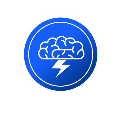 İnsan beyni ve gök gürültüsü şekli sembolü. Beyin fırtınası ikonu. Baş ağrısı sembolü. 