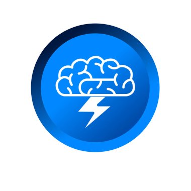 İnsan beyni ve gök gürültüsü şekli sembolü. Beyin fırtınası ikonu. Baş ağrısı sembolü. 