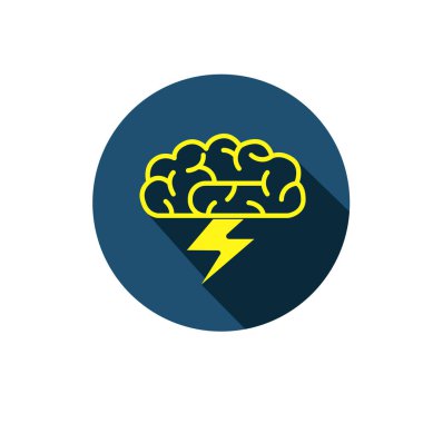 İnsan beyni ve gök gürültüsü şekli sembolü. Beyin fırtınası ikonu. Baş ağrısı sembolü. 