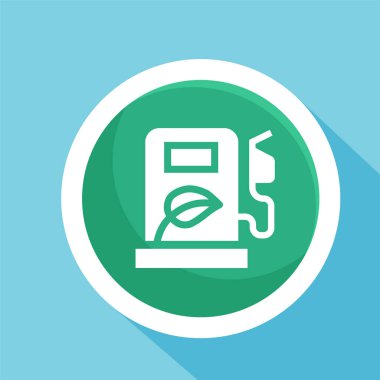 Eko benzin istasyonu ikonu. Çevre dostu yakıt istasyonu sembolü. Biyo enerji istasyonu.