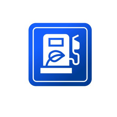 Eko benzin istasyonu ikonu. Çevre dostu yakıt istasyonu sembolü. Biyo enerji istasyonu.