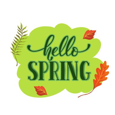 Stilize Hello Spring metni ile tebrik kartı tasarımı.