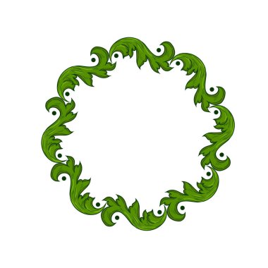 Decorative floral swirl ornament. Circular curly foliage decorative element. 