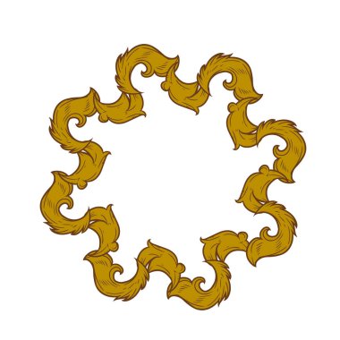 Decorative floral swirl ornament. Circular curly foliage decorative element. 