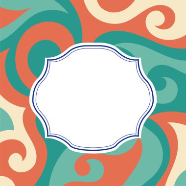 Renkli kıvrımlı dokuma süslemeleri ve boş kopyalama alanının soyut arka planına sahip tebrik kartı veya davet boş şablon tasarımı.