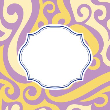 Renkli kıvrımlı dokuma süslemeleri ve boş kopyalama alanının soyut arka planına sahip tebrik kartı veya davet boş şablon tasarımı.