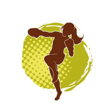 Hareketli kadın kickboksör atletinin silueti. Tekme atan bir kadının silueti..
