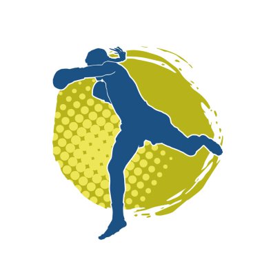 Hareketli erkek kickboksör atletinin silueti. Kickboks yapan bir adamın silueti..