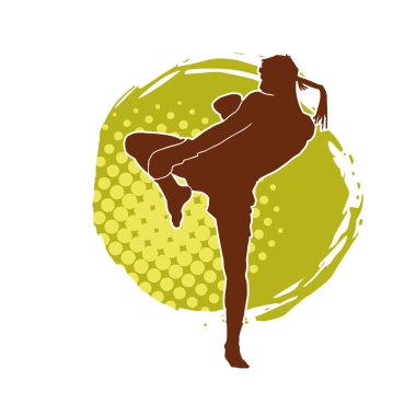 Hareketli erkek kickboksör atletinin silueti. Kickboks yapan bir adamın silueti..