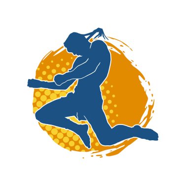 Hareketli erkek kickboksör atletinin silueti. Kickboks yapan bir adamın silueti..