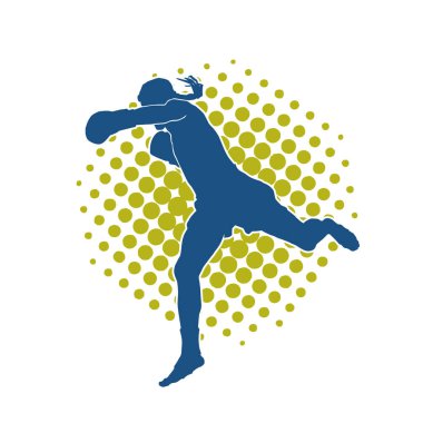 Hareketli erkek kickboksör atletinin silueti. Kickboks yapan bir adamın silueti..