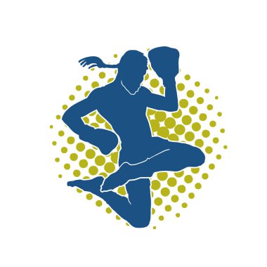 Hareketli erkek kickboksör atletinin silueti. Kickboks yapan bir adamın silueti..