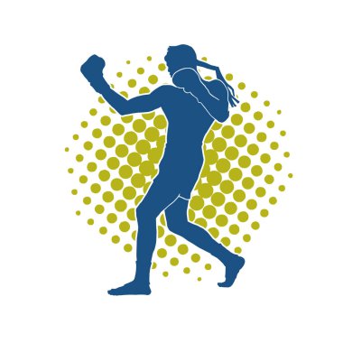 Hareketli erkek kickboksör atletinin silueti. Kickboks yapan bir adamın silueti..