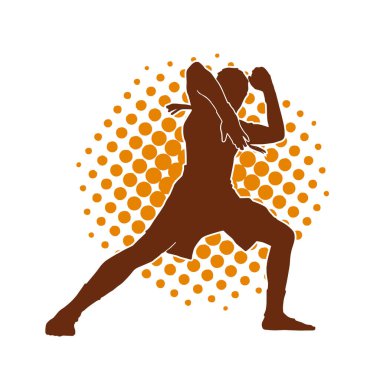 Hareketli erkek kickboksör atletinin silueti. Kickboks yapan bir adamın silueti..