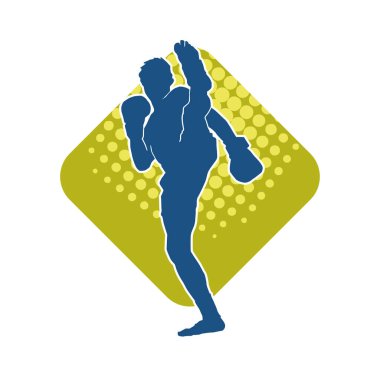 Hareketli erkek kickboksör atletinin silueti. Kickboks yapan bir adamın silueti..