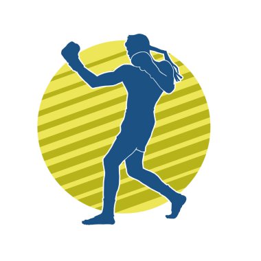 Hareketli erkek kickboksör atletinin silueti. Kickboks yapan bir adamın silueti..