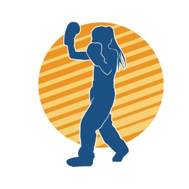 Hareketli kadın kickboksör atletinin silueti. Tekme atan bir kadının silueti..