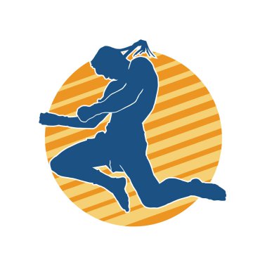 Hareketli erkek kickboksör atletinin silueti. Kickboks yapan bir adamın silueti..