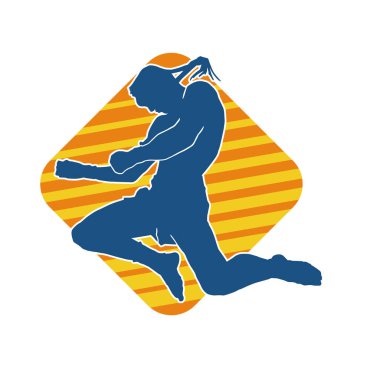 Hareketli erkek kickboksör atletinin silueti. Kickboks yapan bir adamın silueti..