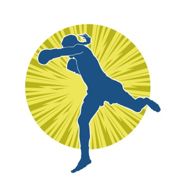 Hareketli erkek kickboksör atletinin silueti. Kickboks yapan bir adamın silueti..