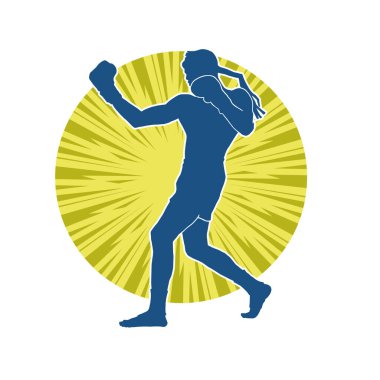 Hareketli erkek kickboksör atletinin silueti. Kickboks yapan bir adamın silueti..