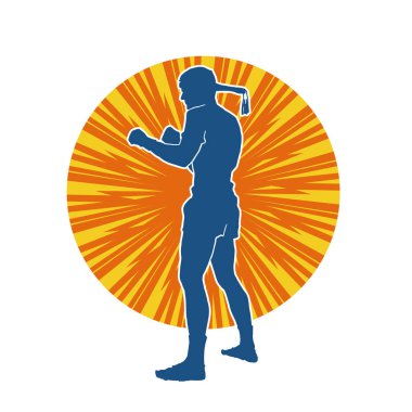 Hareketli erkek kickboksör atletinin silueti. Kickboks yapan bir adamın silueti..
