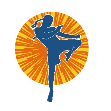 Hareketli erkek kickboksör atletinin silueti. Kickboks yapan bir adamın silueti..