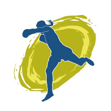 Hareketli erkek kickboksör atletinin silueti. Kickboks yapan bir adamın silueti..