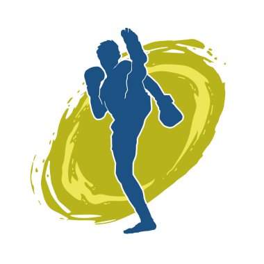 Beyaz arka planda erkek Muay Thai dövüş sanatları sporcusunun vektör çizimi