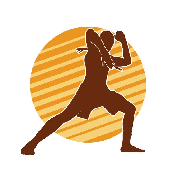 stock vector Silhouette of a male kickboxer athlete in action pose. Silhouette of a sporty man doing kickboxing pose.