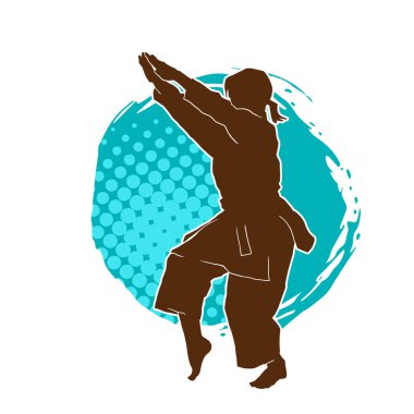 Dövüş sanatları yapan zayıf bir kadının silueti. Dövüş sanatlarında çalışan bir kadının silueti..