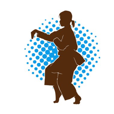 Dövüş sanatları yapan zayıf bir kadının silueti. Dövüş sanatlarında çalışan bir kadının silueti..