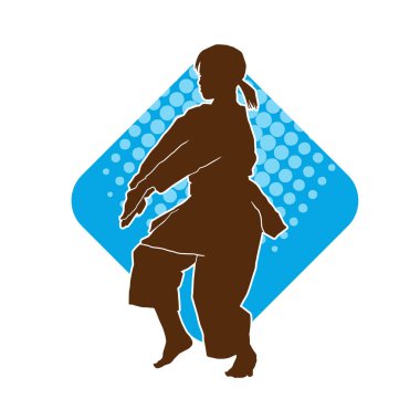 Dövüş sanatları yapan zayıf bir kadının silueti. Dövüş sanatlarında çalışan bir kadının silueti..