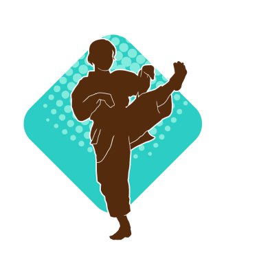 Dövüş sanatları tekmesi atan bir kadının silueti. Sportif bir kadının silueti tekme hareketi yapıyor..