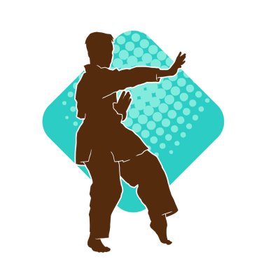 Doğu dövüş sanatı pozu veren bir adamın silueti. Dövüş sanatlarında bir erkeğin silueti..