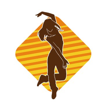 Hareketli bir kadın dansçının silueti. Dans eden zayıf bir kadının silueti..