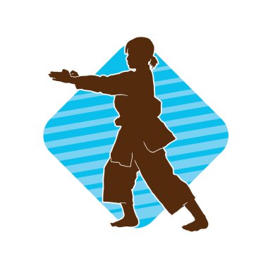 Dövüş sanatları yapan zayıf bir kadının silueti. Dövüş sanatlarında çalışan bir kadının silueti..