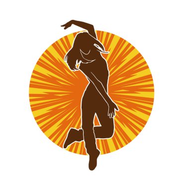 Hareketli bir kadın dansçının silueti. Dans eden zayıf bir kadının silueti..