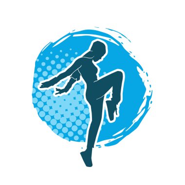 Hareketli bir kadın dansçının silueti. Dans eden zayıf bir kadının silueti..