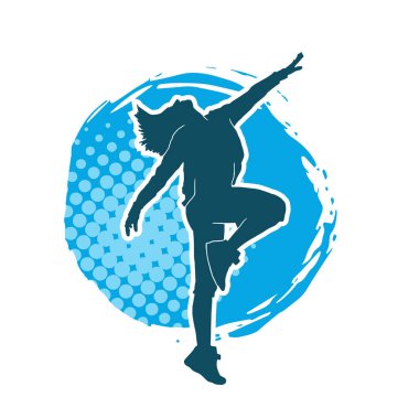 Hareketli bir kadın dansçının silueti. Dans eden zayıf bir kadının silueti..