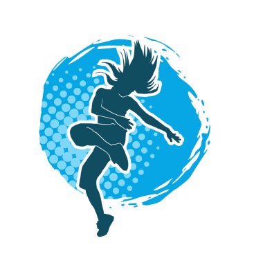 Hareketli bir kadın dansçının silueti. Dans eden zayıf bir kadının silueti..